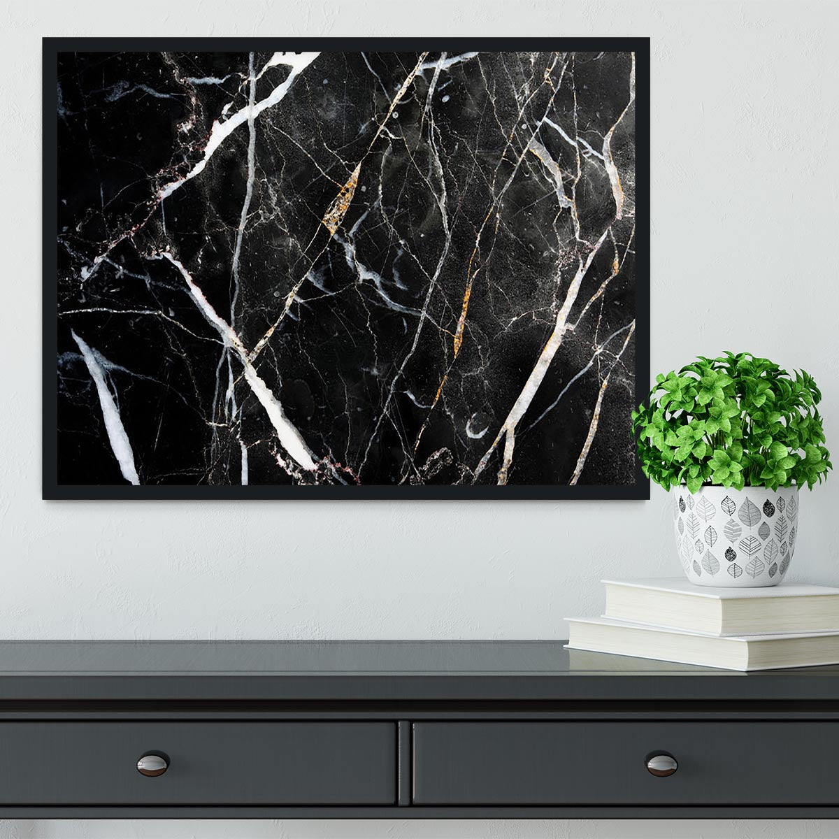 Black White and Gold Cracked Marble Framed Print - Canvas Art Rocks - 2