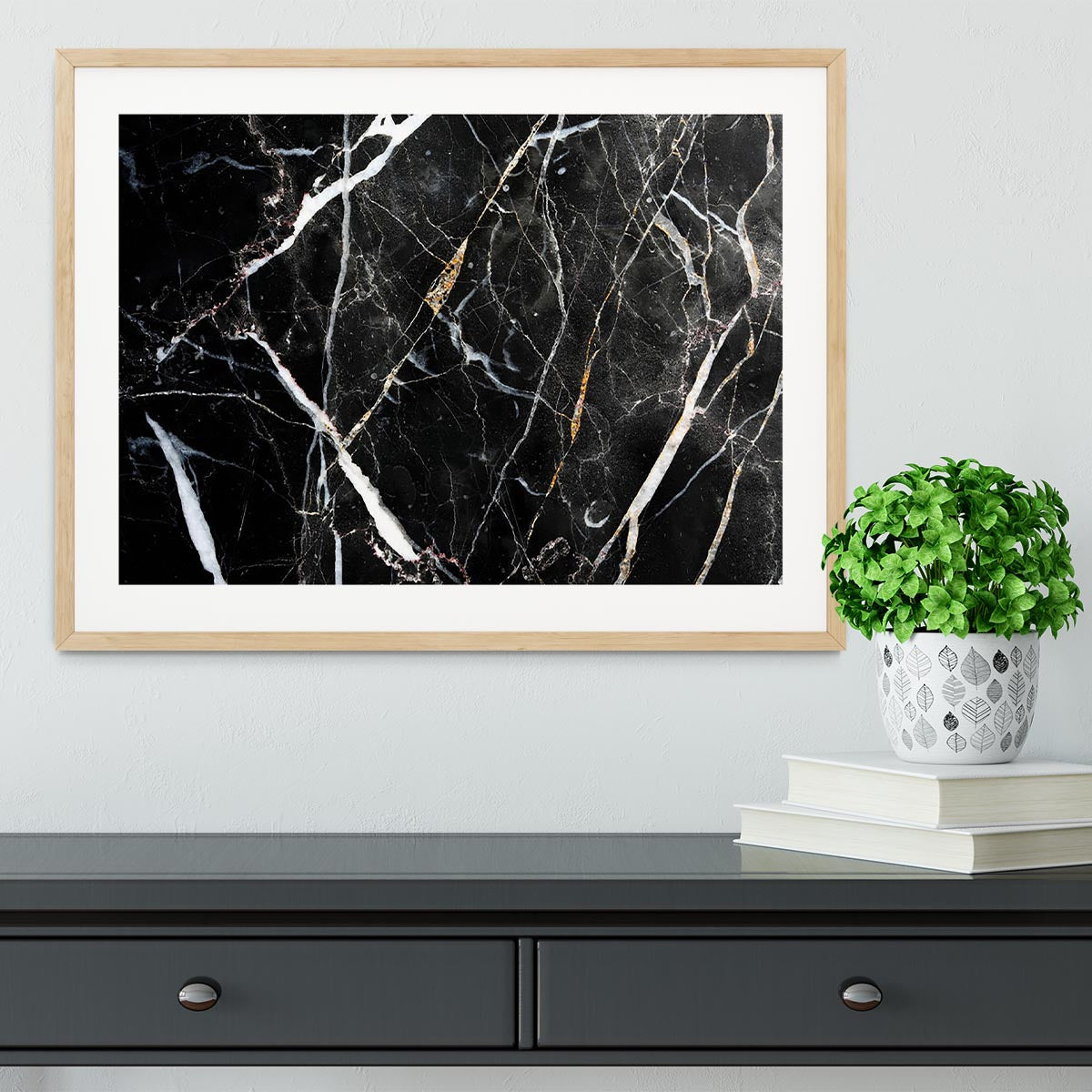 Black White and Gold Cracked Marble Framed Print - Canvas Art Rocks - 3