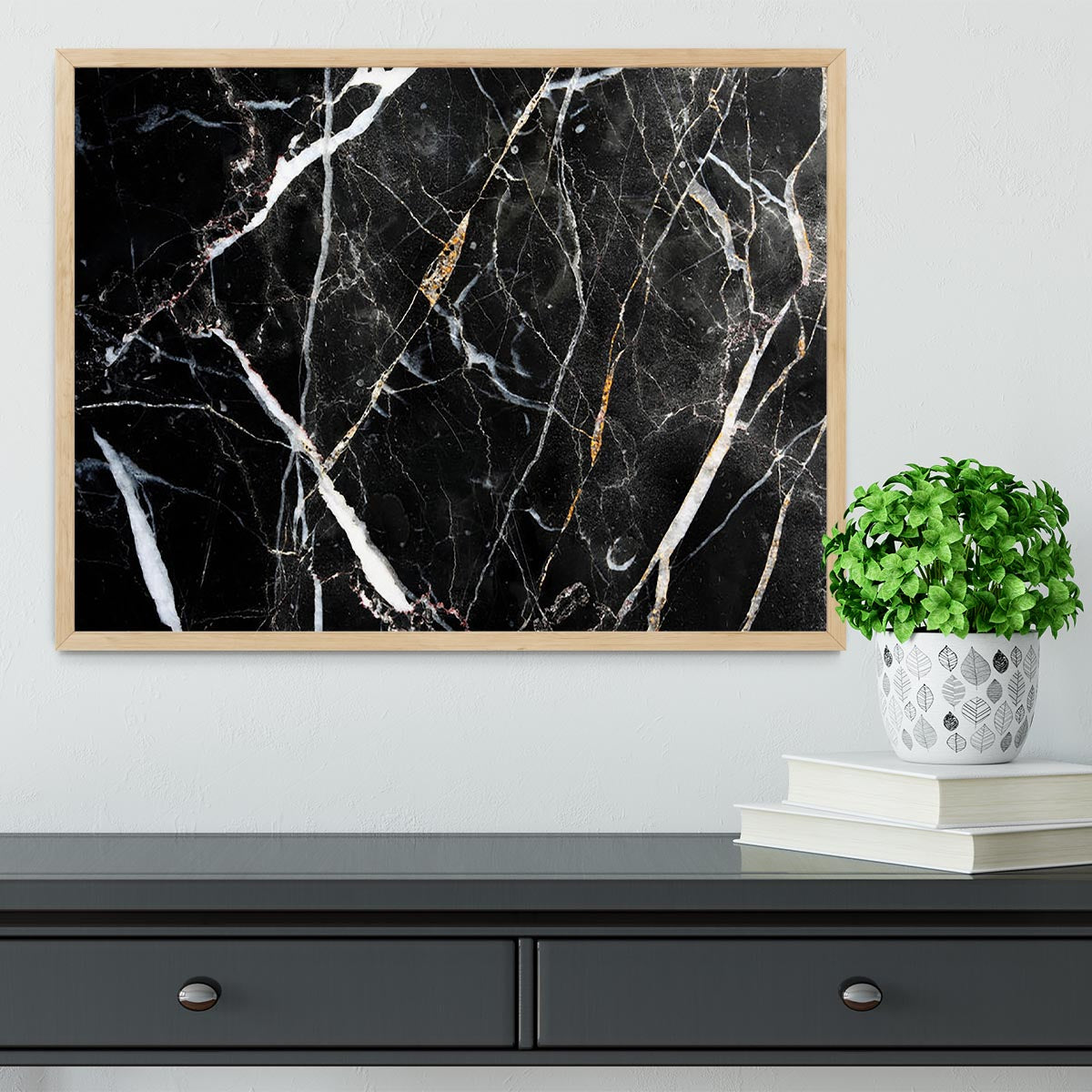 Black White and Gold Cracked Marble Framed Print - Canvas Art Rocks - 4