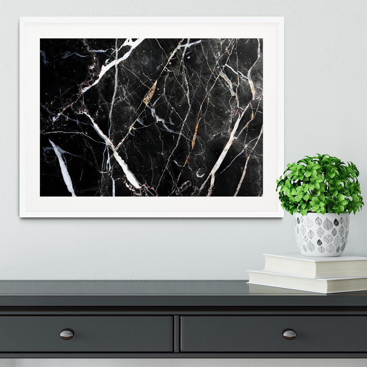 Black White and Gold Cracked Marble Framed Print - Canvas Art Rocks - 5