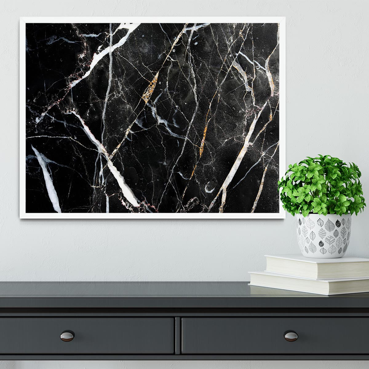 Black White and Gold Cracked Marble Framed Print - Canvas Art Rocks -6