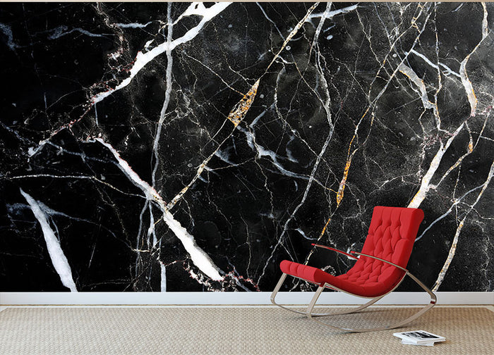 Black White and Gold Cracked Marble Wall Mural Wallpaper