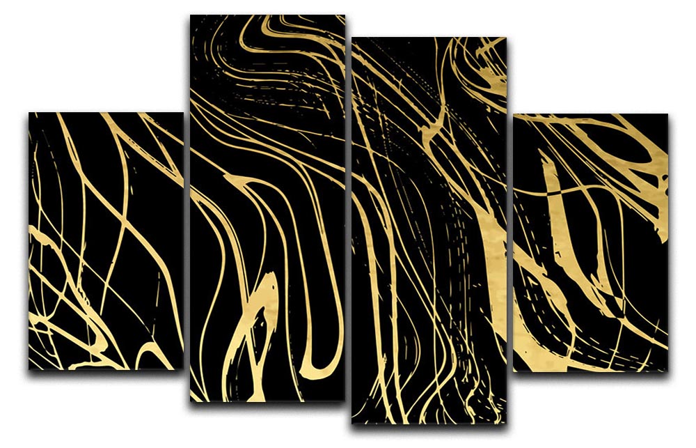 Black and Gold Swirled Abstract 4 Split Panel Canvas - Canvas Art Rocks - 1