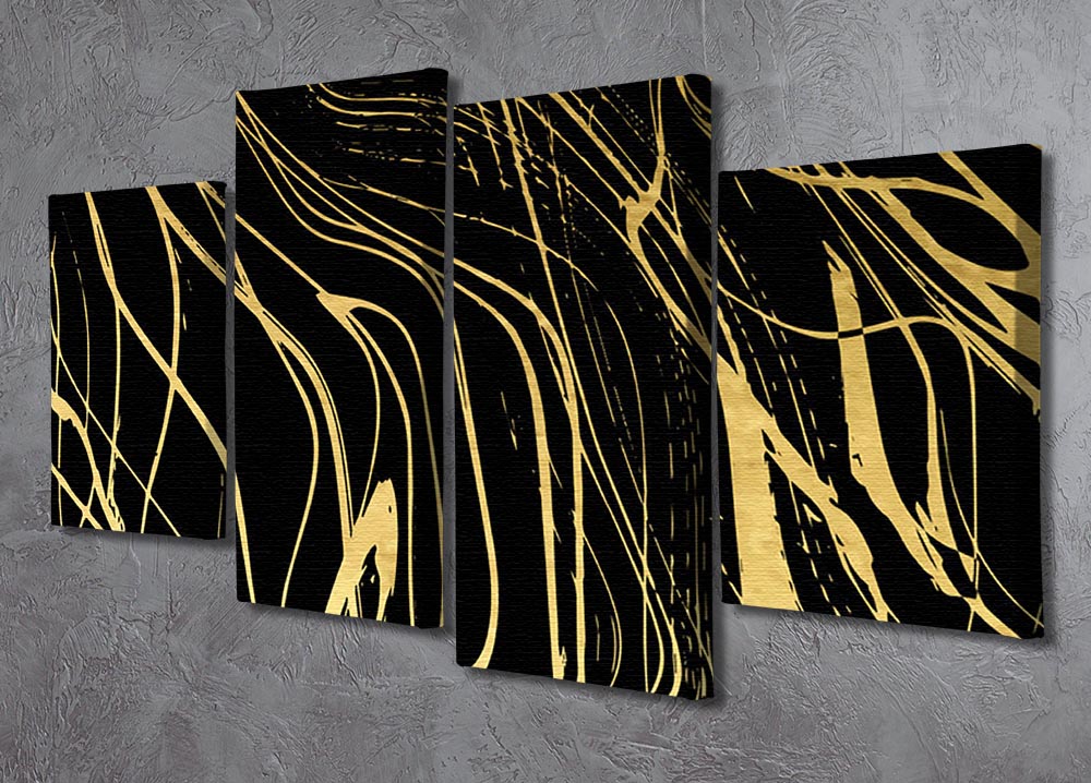 Black and Gold Swirled Abstract 4 Split Panel Canvas - Canvas Art Rocks - 2