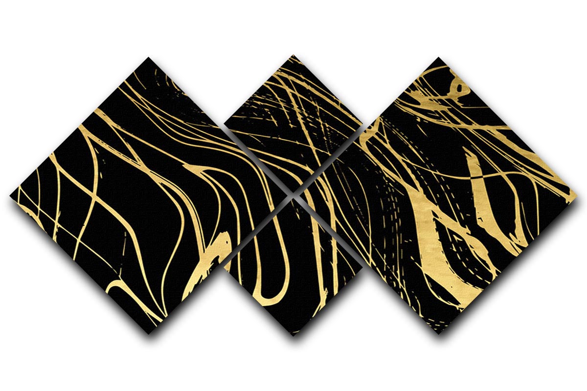 Black and Gold Swirled Abstract 4 Square Multi Panel Canvas - Canvas Art Rocks - 1