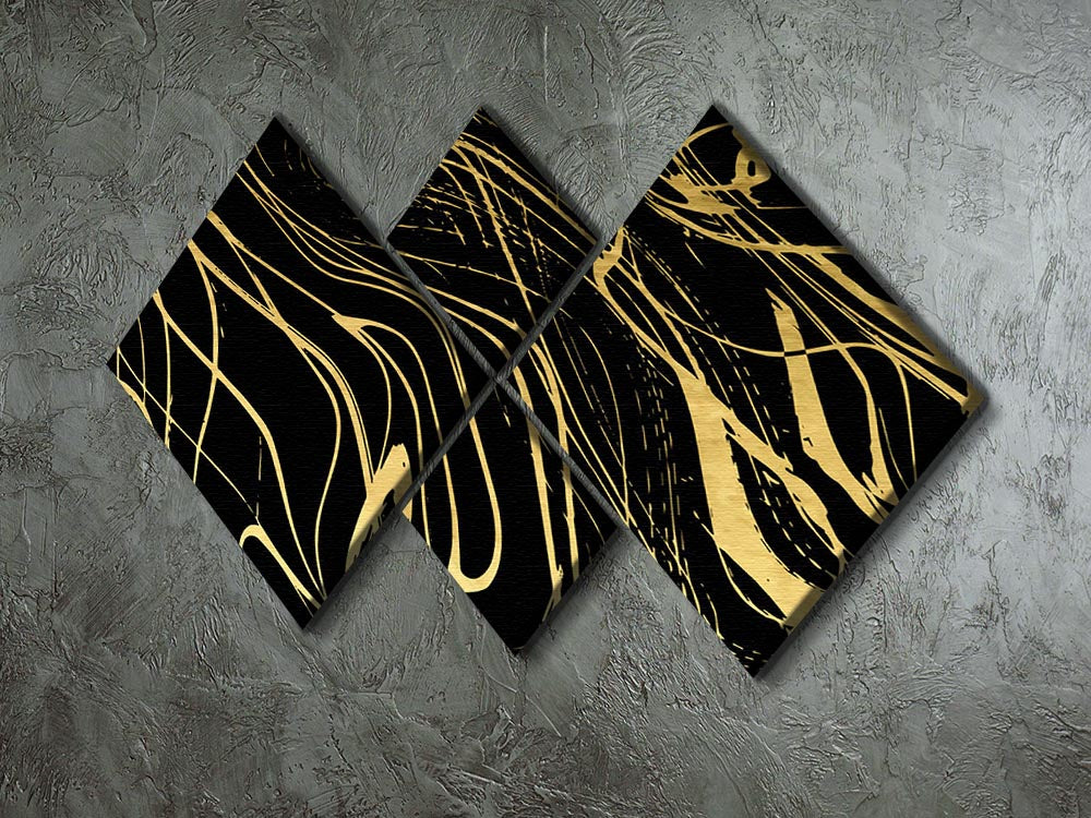 Black and Gold Swirled Abstract 4 Square Multi Panel Canvas - Canvas Art Rocks - 2