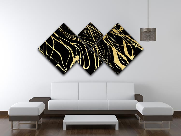 Black and Gold Swirled Abstract 4 Square Multi Panel Canvas - Canvas Art Rocks - 3