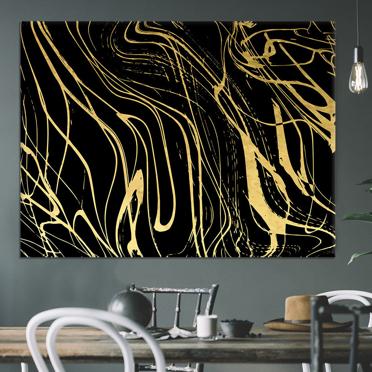 Black and Gold Swirled Abstract Canvas Print or Poster - Canvas Art Rocks - 3