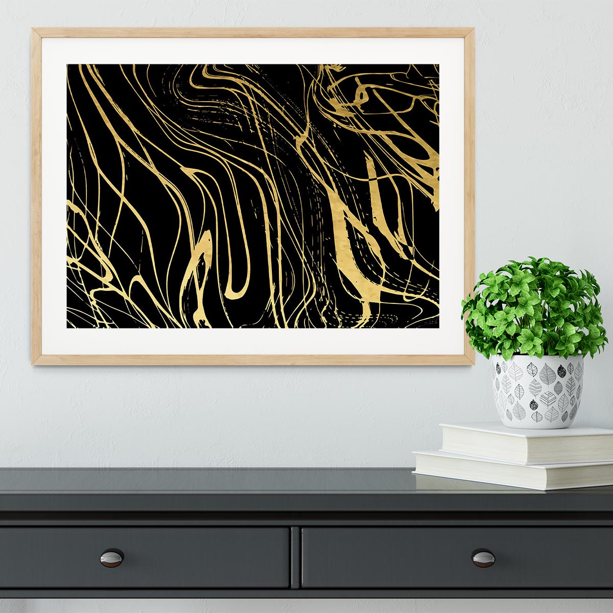Black and Gold Swirled Abstract Framed Print - Canvas Art Rocks - 3