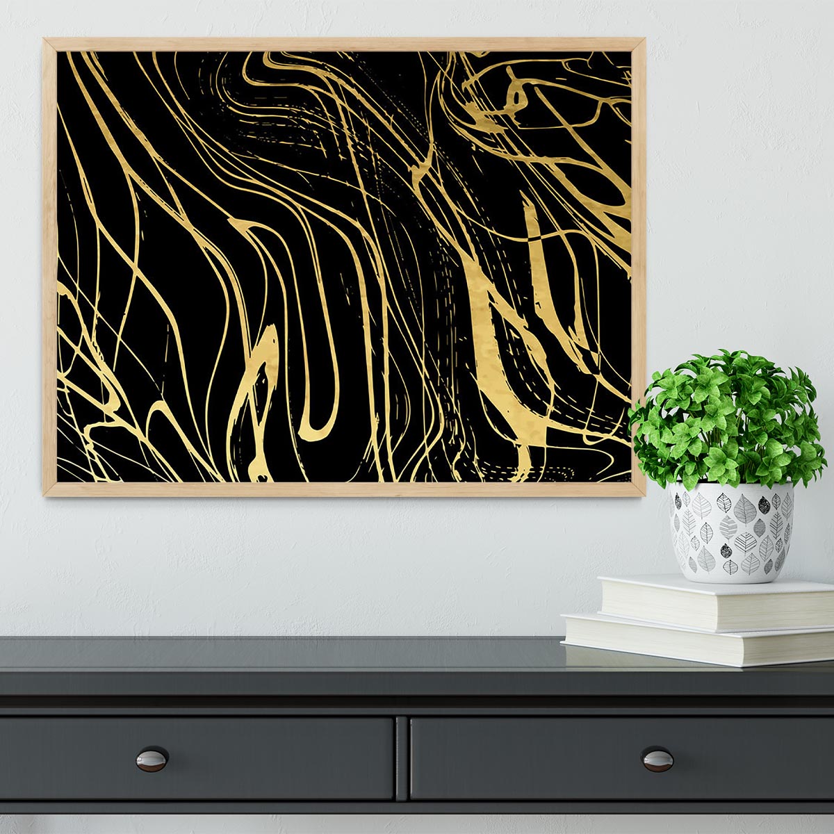 Black and Gold Swirled Abstract Framed Print - Canvas Art Rocks - 4