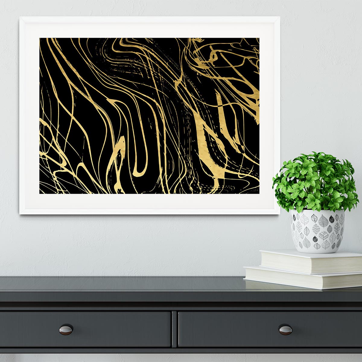 Black and Gold Swirled Abstract Framed Print - Canvas Art Rocks - 5