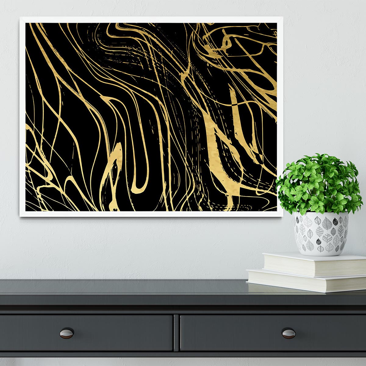 Black and Gold Swirled Abstract Framed Print - Canvas Art Rocks -6