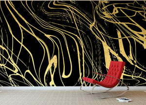 Black and Gold Swirled Abstract Wall Mural Wallpaper - Canvas Art Rocks - 2