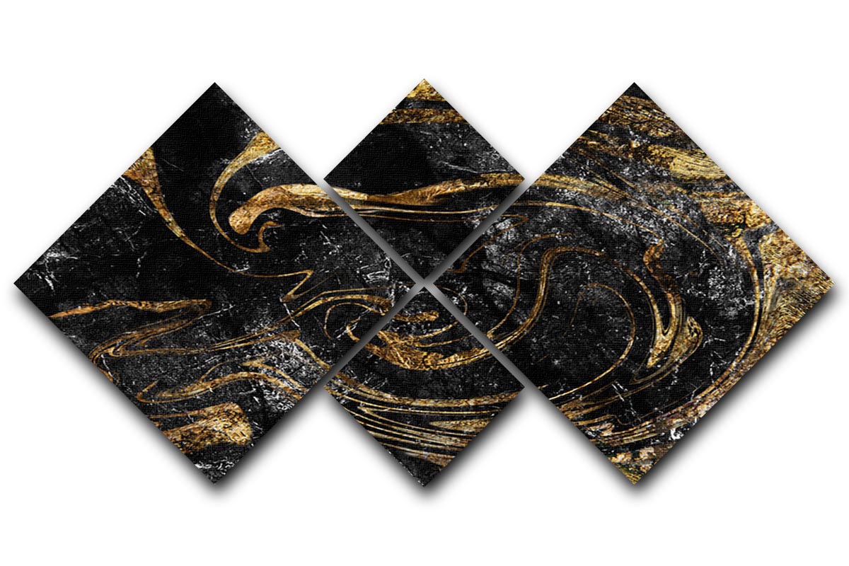 Black and Gold Swirled Marble 4 Square Multi Panel Canvas - Canvas Art Rocks - 1
