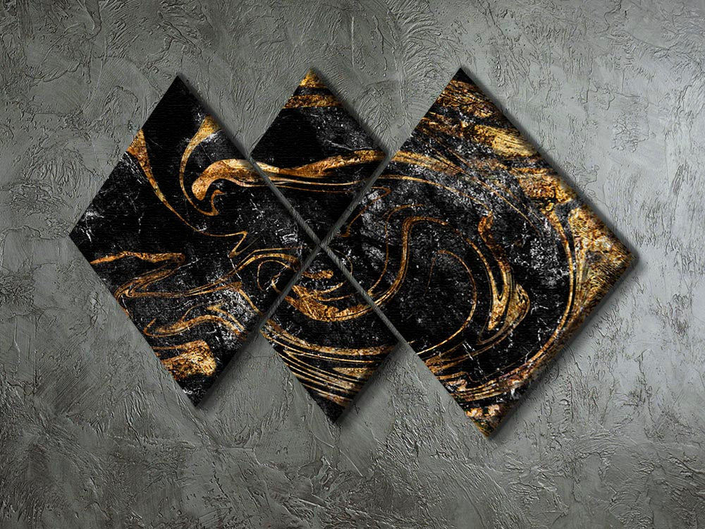 Black and Gold Swirled Marble 4 Square Multi Panel Canvas - Canvas Art Rocks - 2