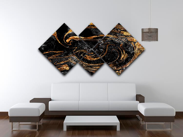 Black and Gold Swirled Marble 4 Square Multi Panel Canvas - Canvas Art Rocks - 3