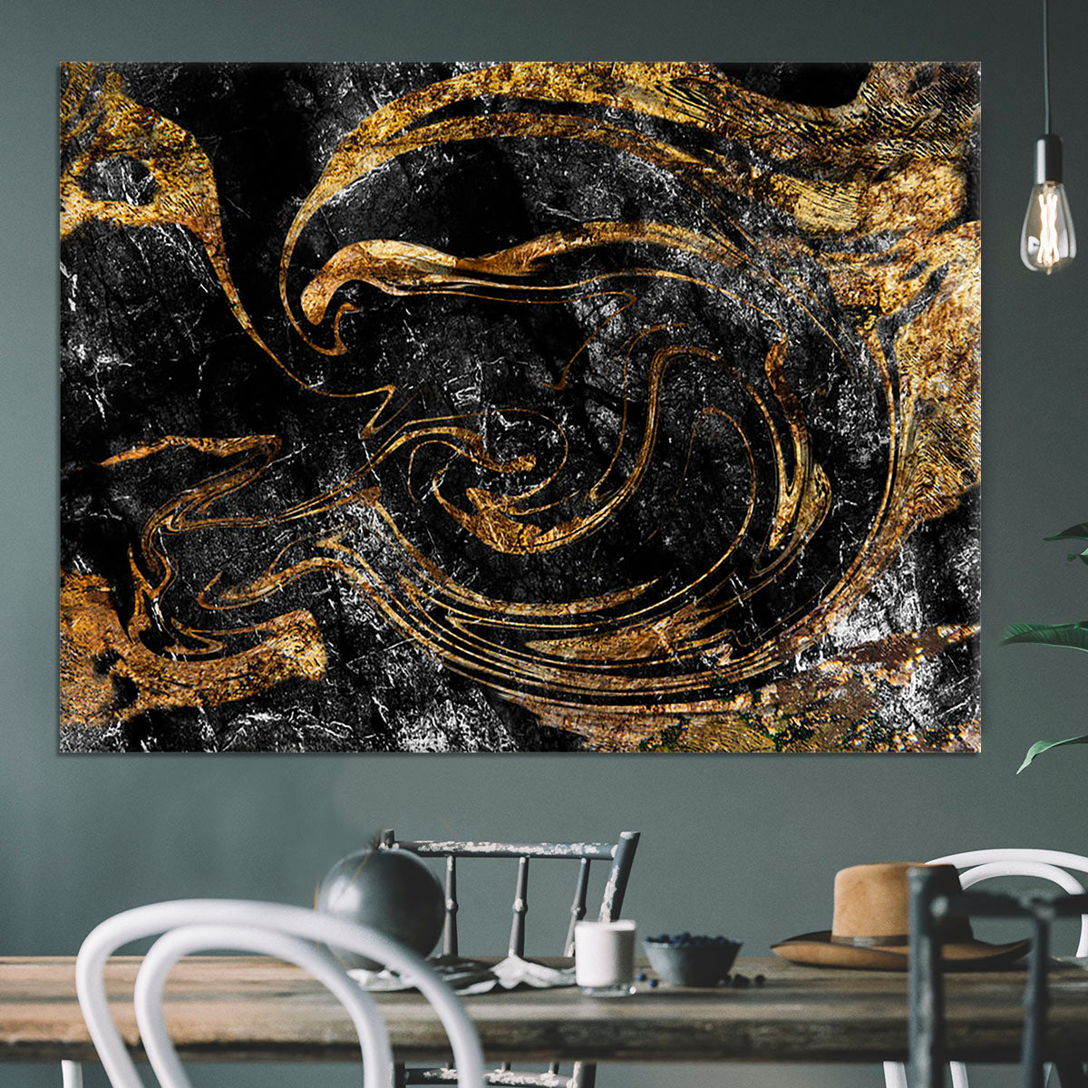 Black and Gold Swirled Marble Canvas Print or Poster - Canvas Art Rocks - 3