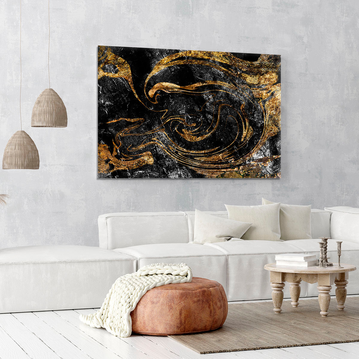 Black and Gold Swirled Marble Canvas Print or Poster - Canvas Art Rocks - 6