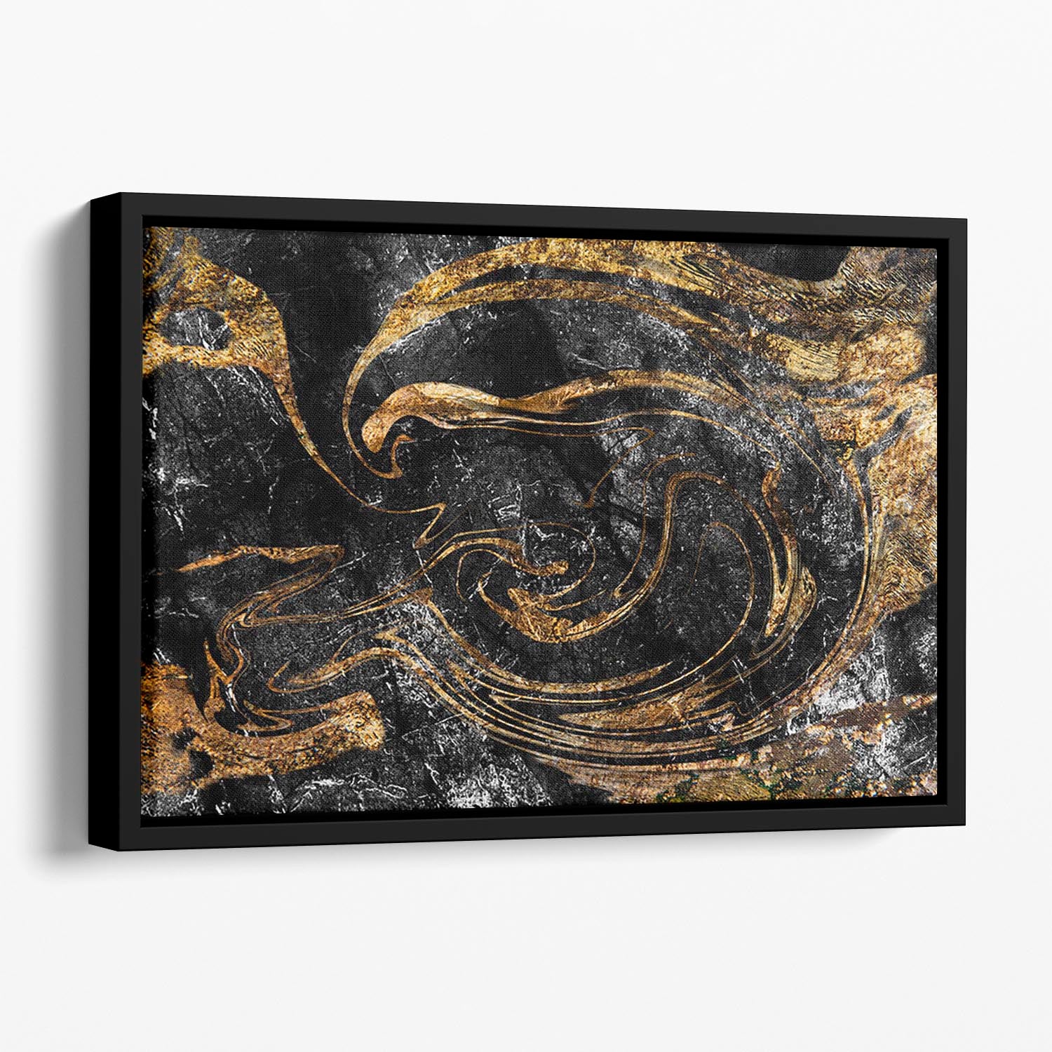 Black and Gold Swirled Marble Floating Framed Canvas - Canvas Art Rocks - 1