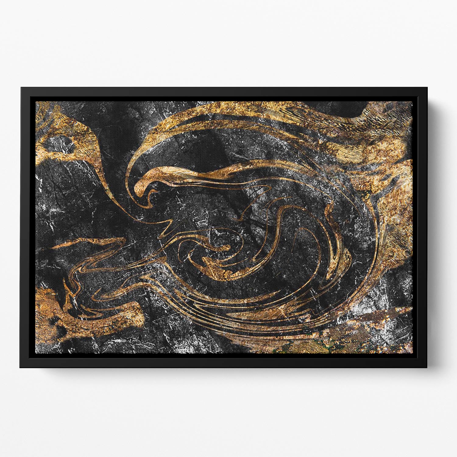 Black and Gold Swirled Marble Floating Framed Canvas - Canvas Art Rocks - 2