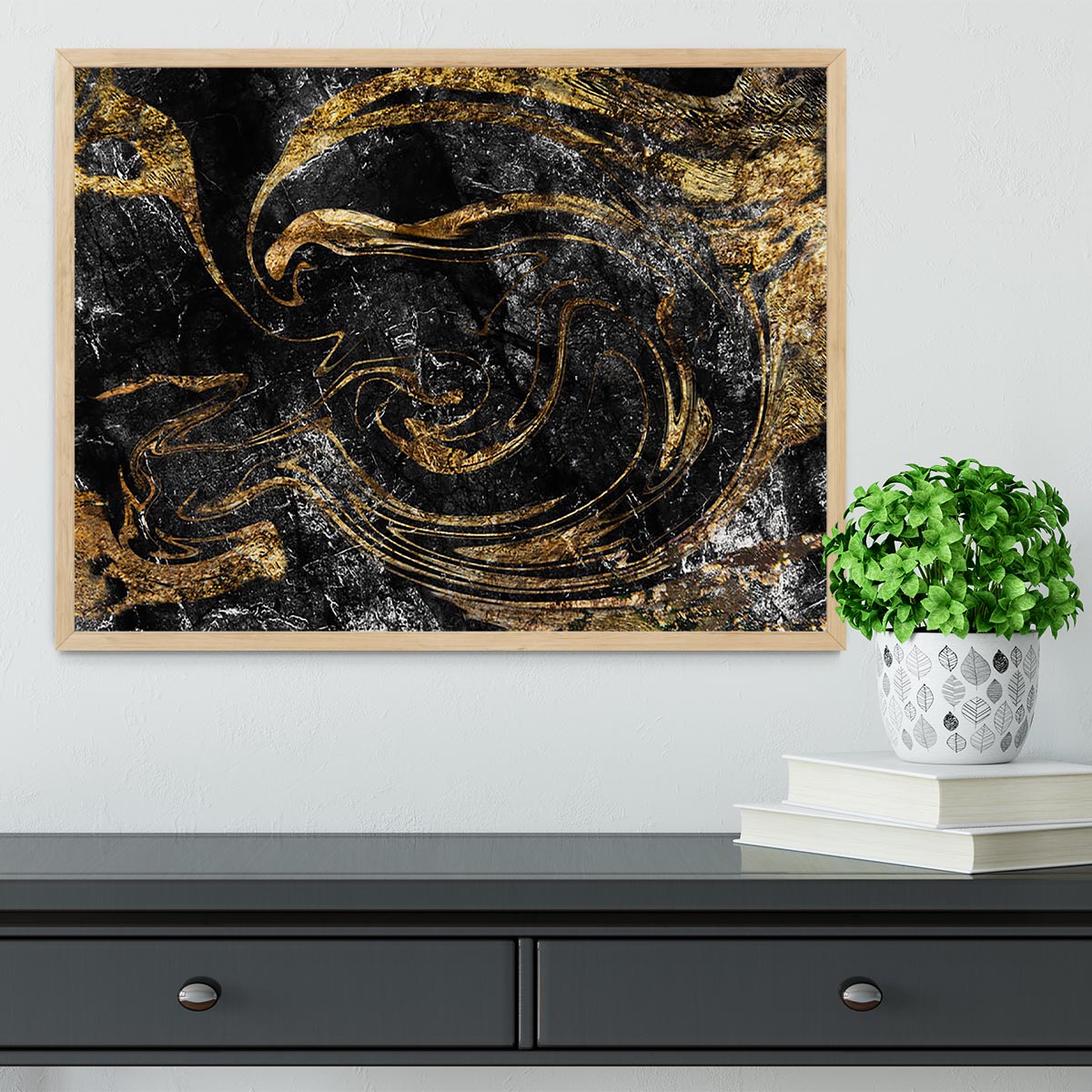Black and Gold Swirled Marble Framed Print - Canvas Art Rocks - 4