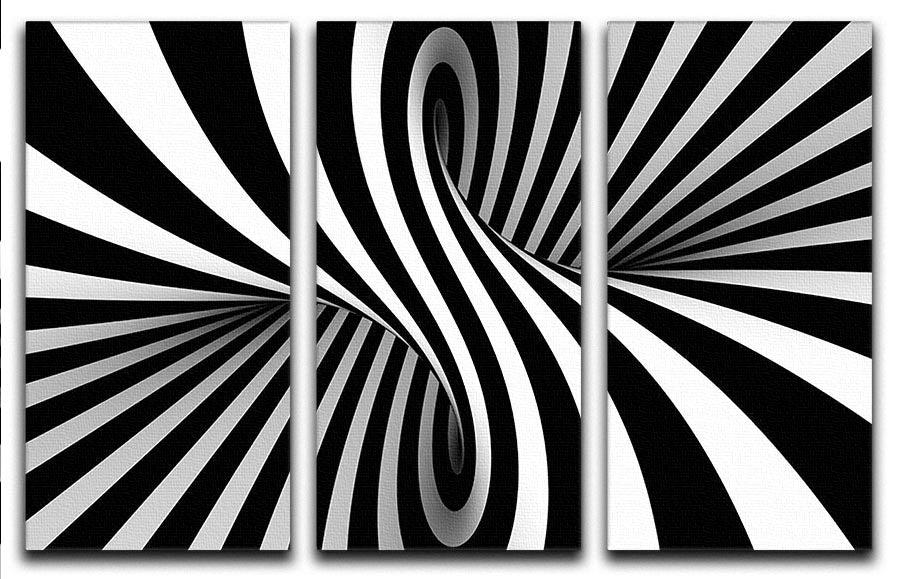 Black and White Optical Ilusion 3 Split Panel Canvas Print - Canvas Art Rocks - 1