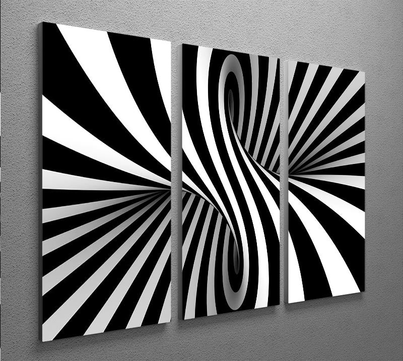 Black and White Optical Ilusion 3 Split Panel Canvas Print - Canvas Art Rocks - 2