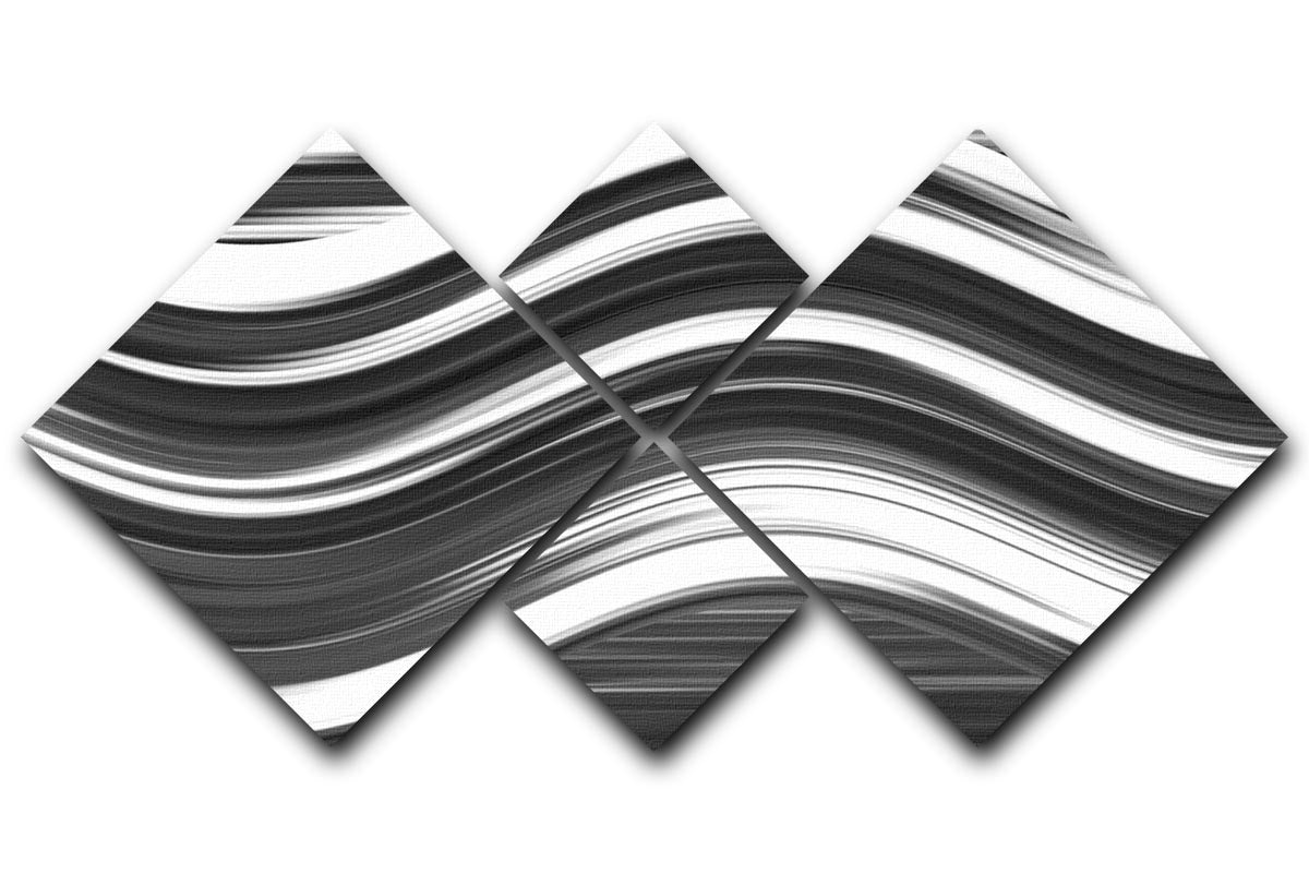 Black and White Wave 4 Square Multi Panel Canvas - Canvas Art Rocks - 1