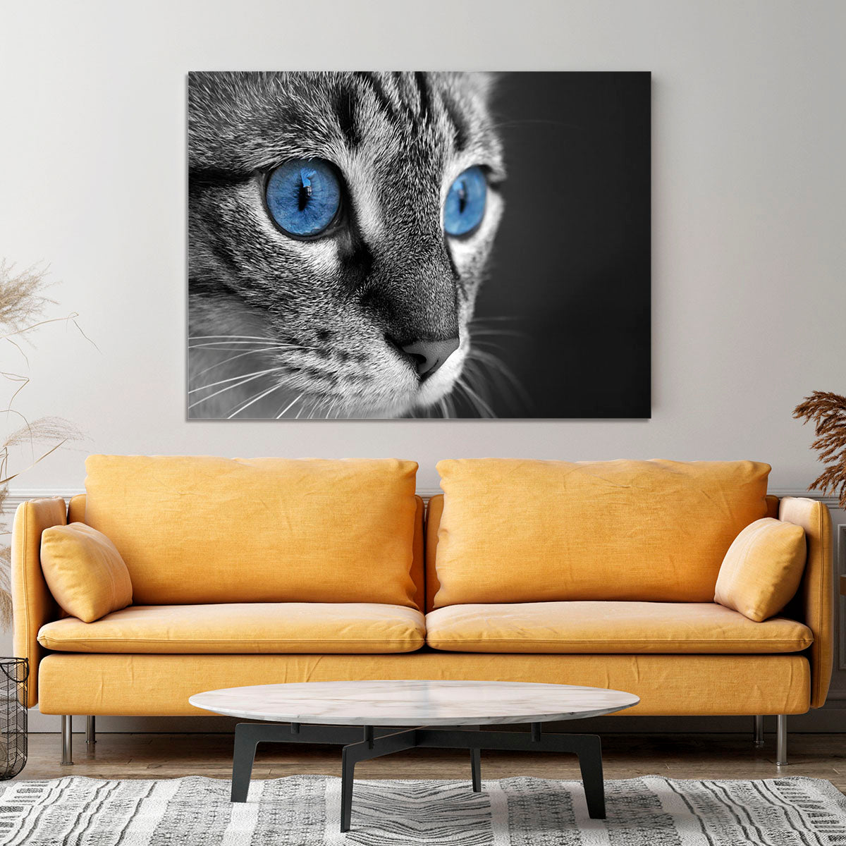 Black and white close up of cat with deep blue eyes Canvas Print or Poster - Canvas Art Rocks - 4