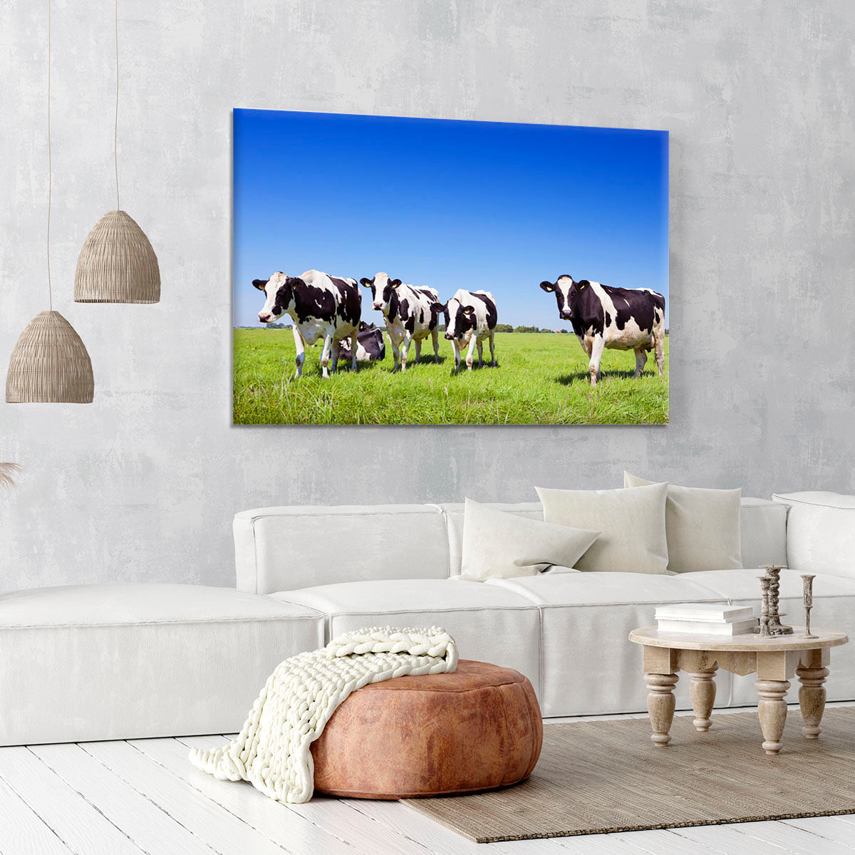 Black and white cows in a grassy field Canvas Print or Poster - Canvas Art Rocks - 6