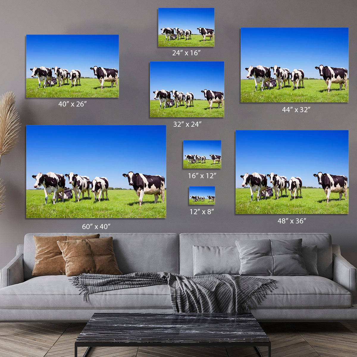 Black and white cows in a grassy field Canvas Print or Poster - Canvas Art Rocks - 7
