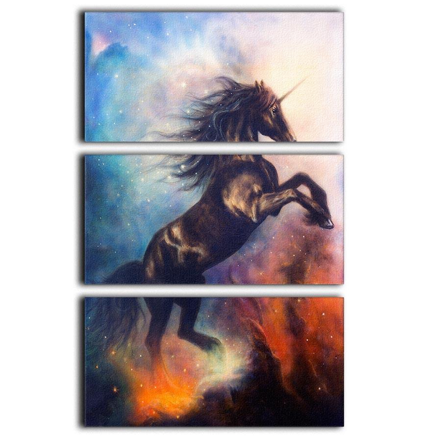 Black unicorn dancing in space 3 Split Panel Canvas Print - Canvas Art Rocks - 1