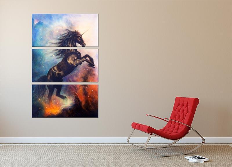 Black unicorn dancing in space 3 Split Panel Canvas Print - Canvas Art Rocks - 2