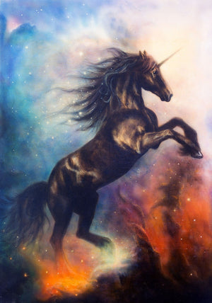 Black unicorn dancing in space Wall Mural Wallpaper - Canvas Art Rocks - 1