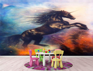 Black unicorn dancing in space Wall Mural Wallpaper - Canvas Art Rocks - 2