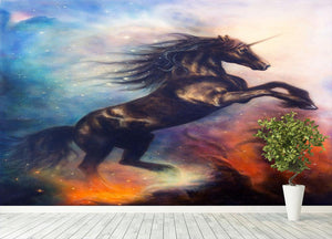 Black unicorn dancing in space Wall Mural Wallpaper - Canvas Art Rocks - 4