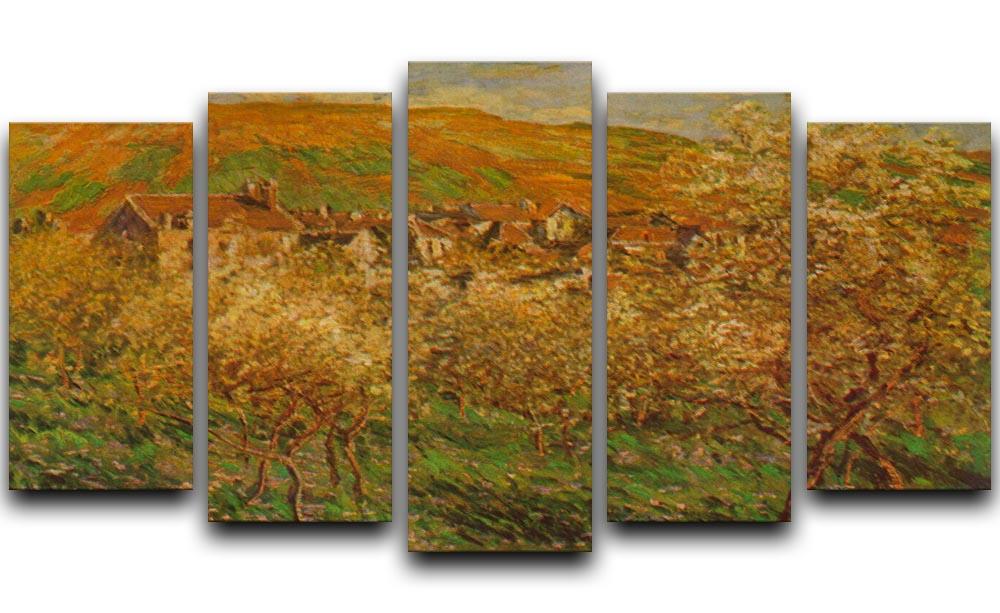Blooming apple trees by Monet 5 Split Panel Canvas  - Canvas Art Rocks - 1