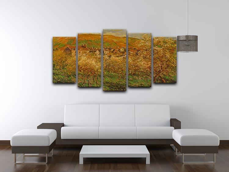 Blooming apple trees by Monet 5 Split Panel Canvas - Canvas Art Rocks - 3