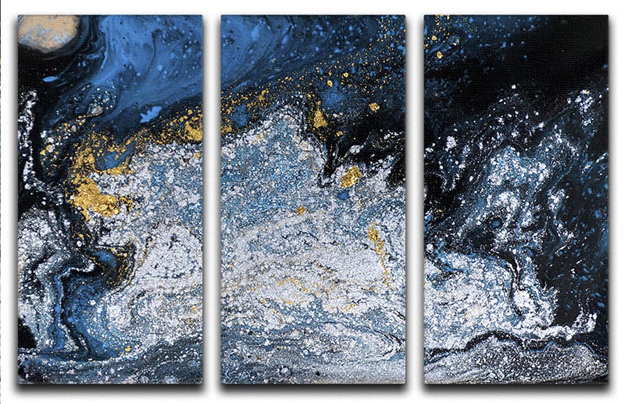 Blue Galaxy Marble 3 Split Panel Canvas Print - Canvas Art Rocks - 1