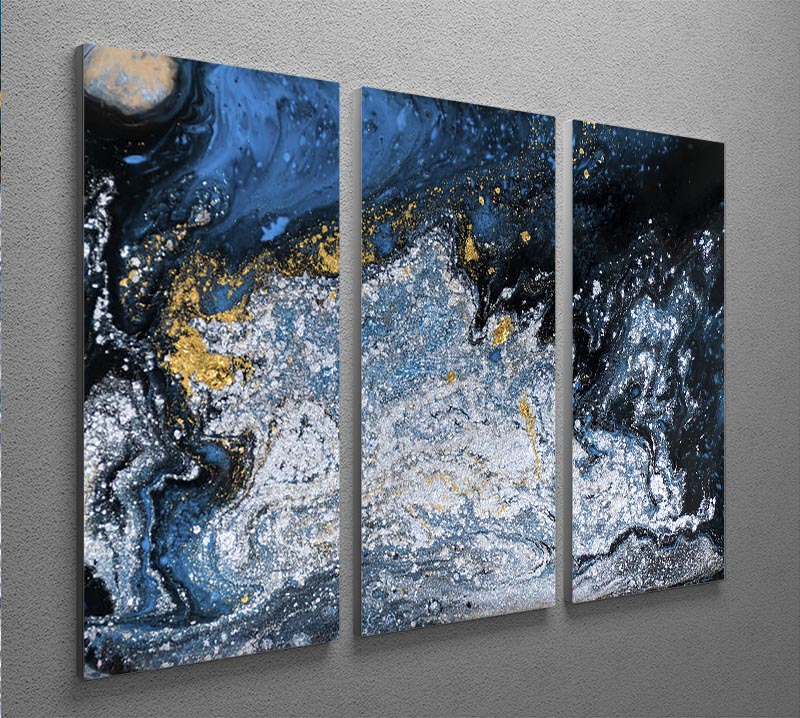 Blue Galaxy Marble 3 Split Panel Canvas Print - Canvas Art Rocks - 2
