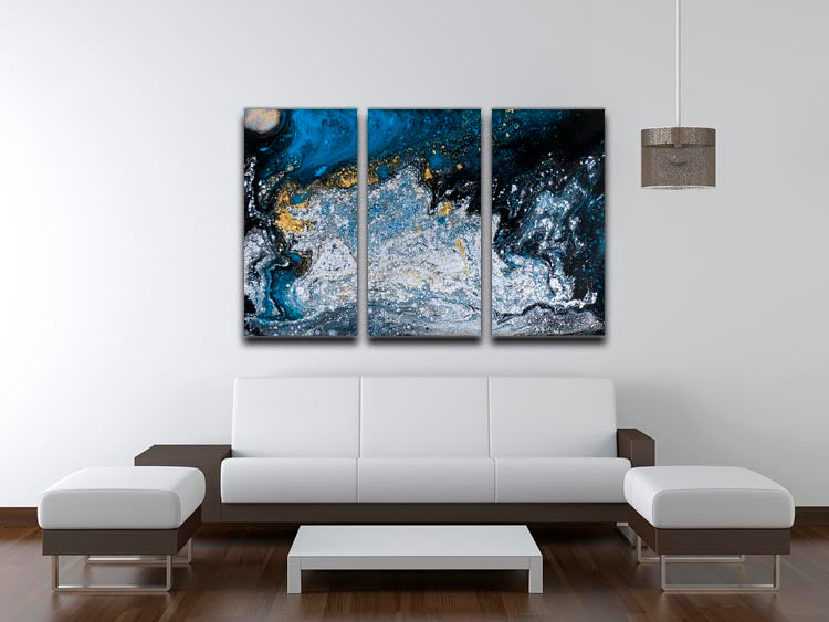 Blue Galaxy Marble 3 Split Panel Canvas Print - Canvas Art Rocks - 3