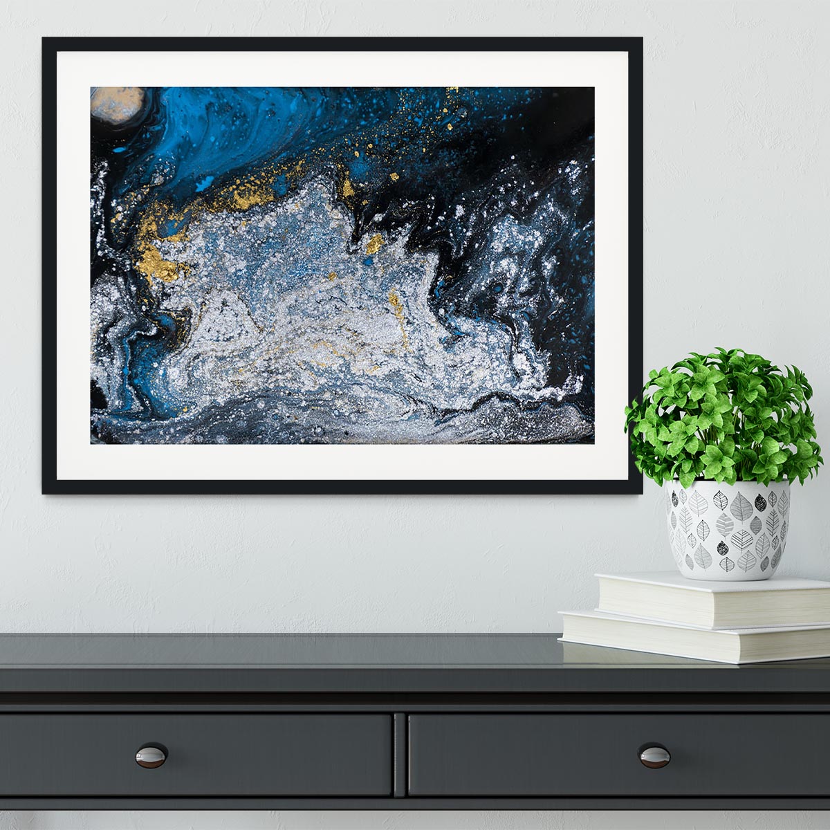 Blue Galaxy Marble Framed Print - Canvas Art Rocks - 1