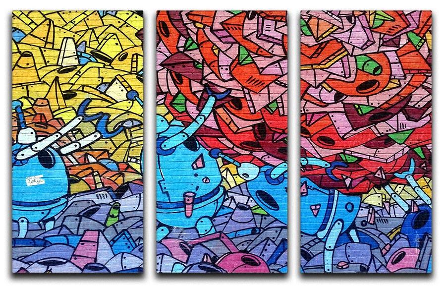 Blue Robot Graffiti 3 Split Panel Canvas Print - Canvas Art Rocks - 1