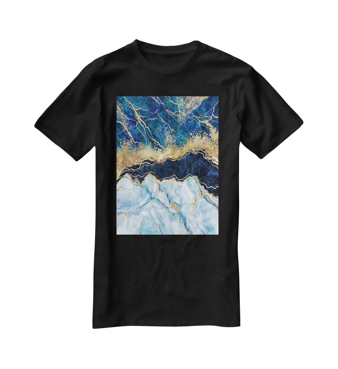 Blue and Gold Layered Marble T-Shirt - Canvas Art Rocks - 1