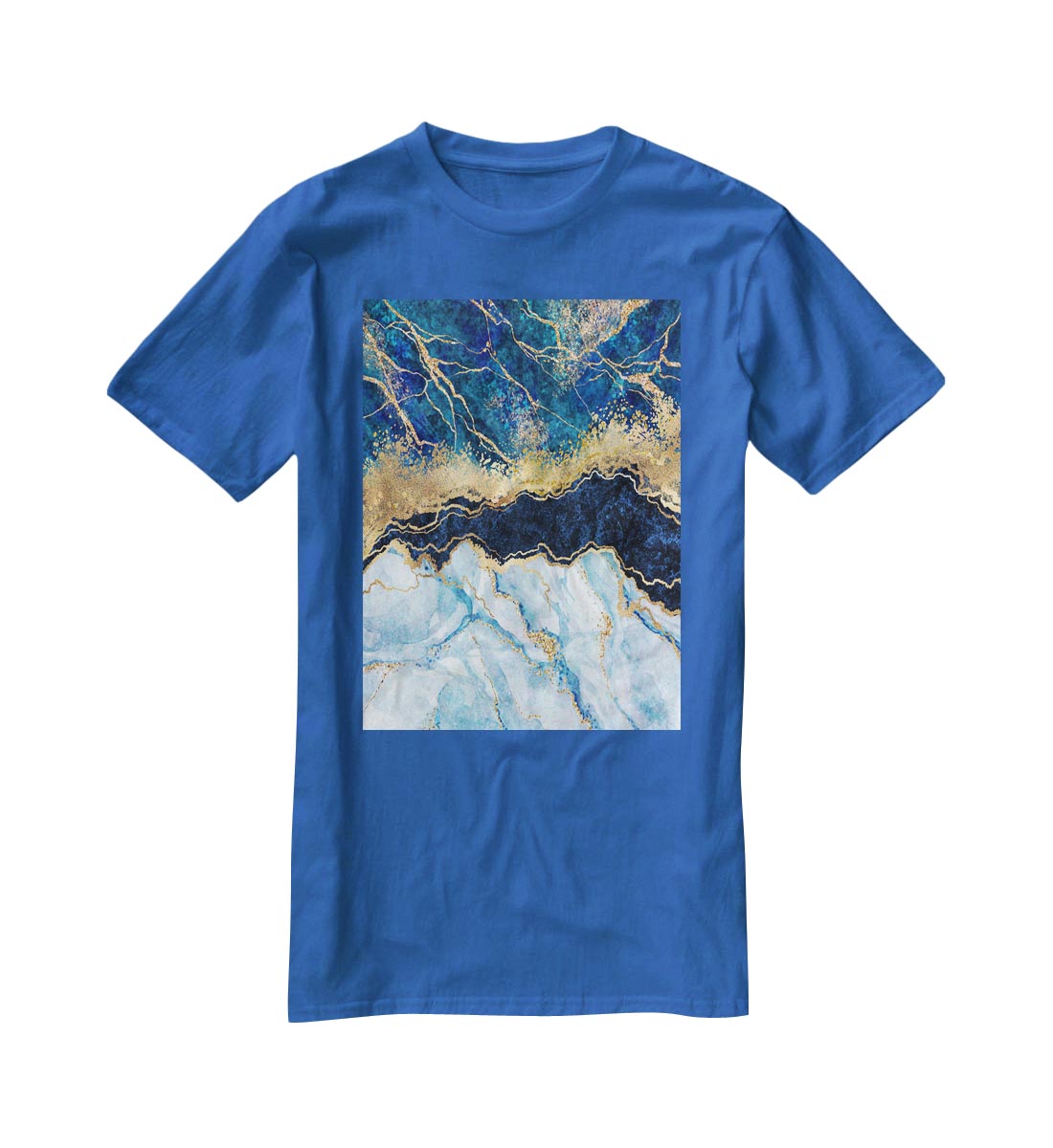 Blue and Gold Layered Marble T-Shirt - Canvas Art Rocks - 2