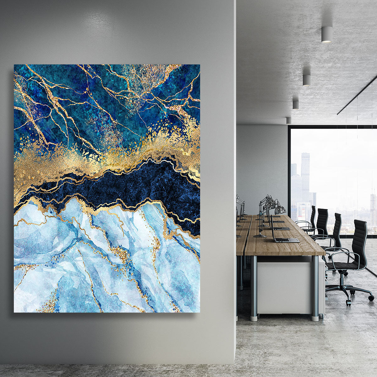 Blue and Gold Layered Marble Canvas Print or Poster - Canvas Art Rocks - 3
