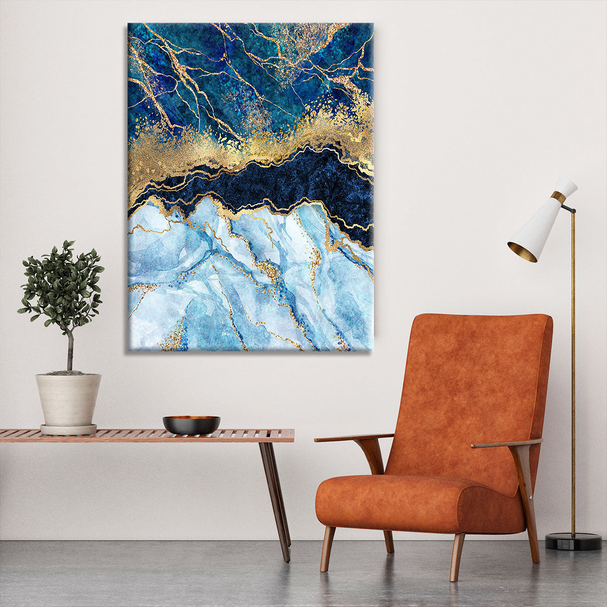 Blue and Gold Layered Marble Canvas Print or Poster - Canvas Art Rocks - 6