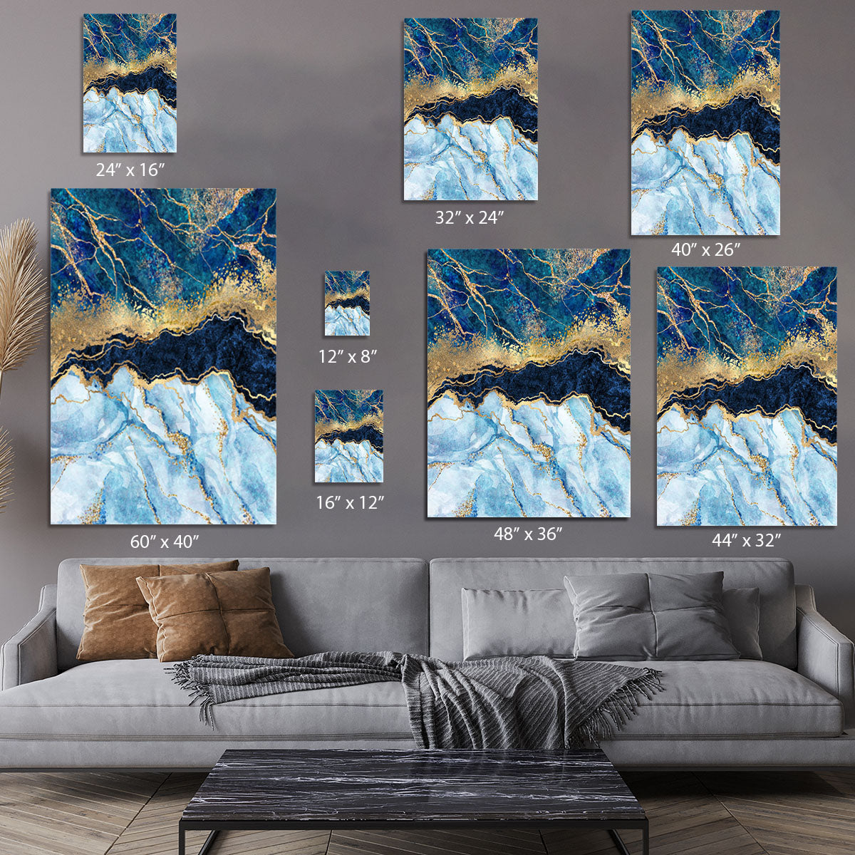 Blue and Gold Layered Marble Canvas Print or Poster - Canvas Art Rocks - 7