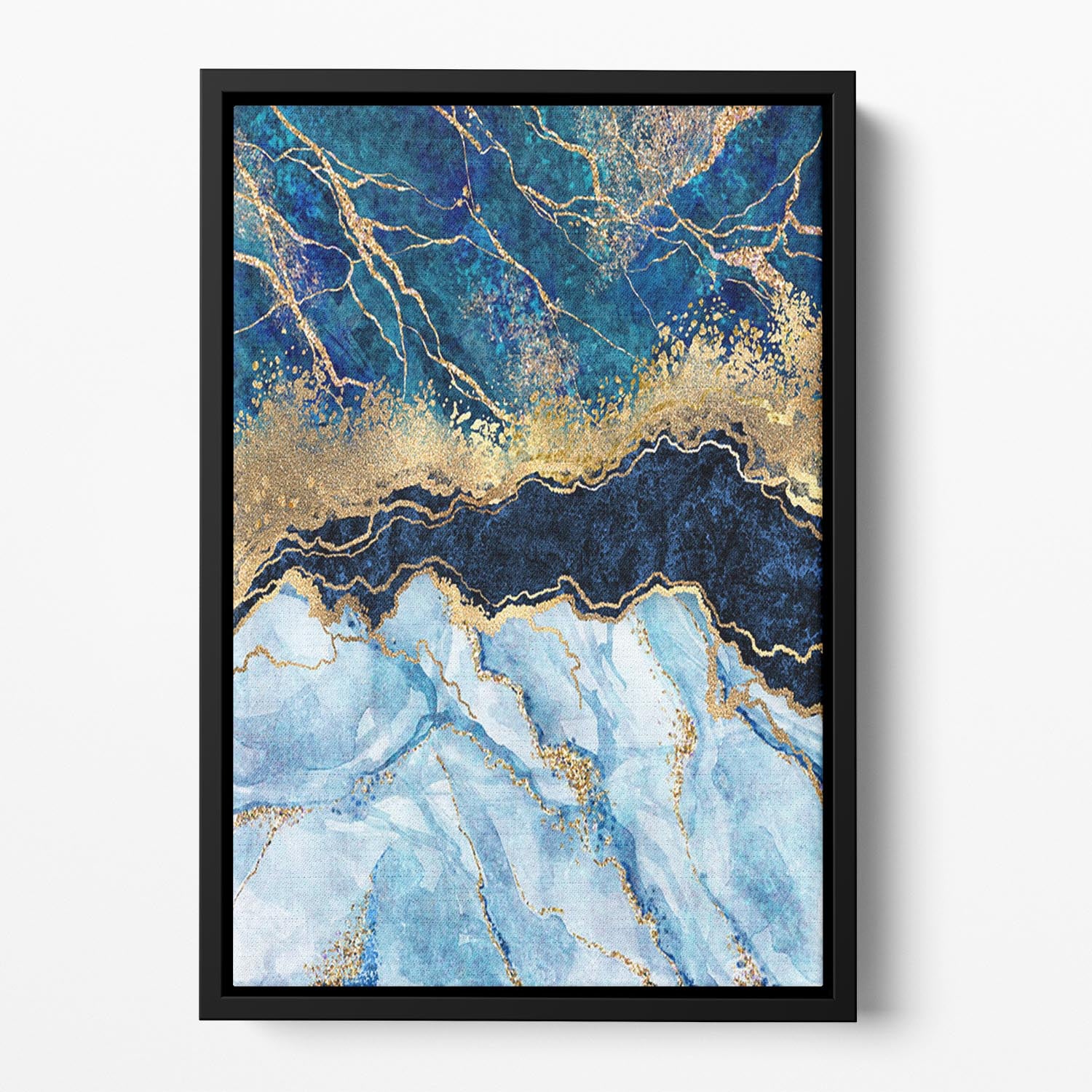 Blue and Gold Layered Marble Floating Framed Canvas - Canvas Art Rocks - 2