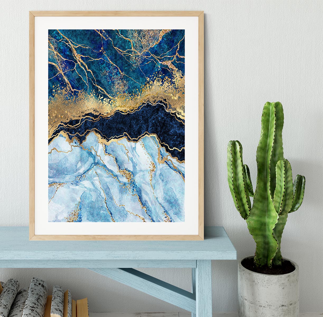 Blue and Gold Layered Marble Framed Print - Canvas Art Rocks - 3